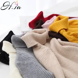 Joskaa Christmas Gift H.SA 2024 Women Turtleneck Sweater Basic Casual Solid Knit Jumper Korean Sweater Slim Pull Femme Top Elasticity Winter Pullovers