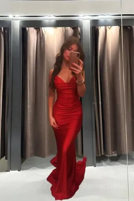 kamahe Elegant Red Mermaid Long Prom Dress,Red Formal Dress