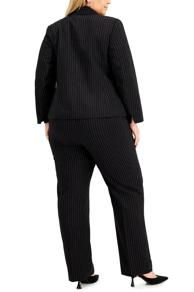 Le Suit One Button Pinstriped Suit ( Plus Size )