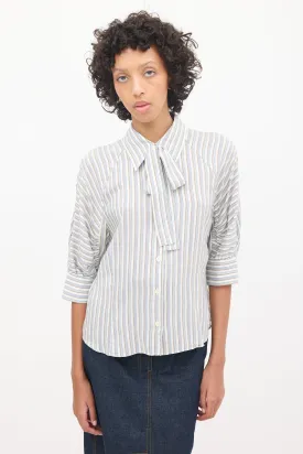 Light Blue & Multicolour Striped Gathered Shirt