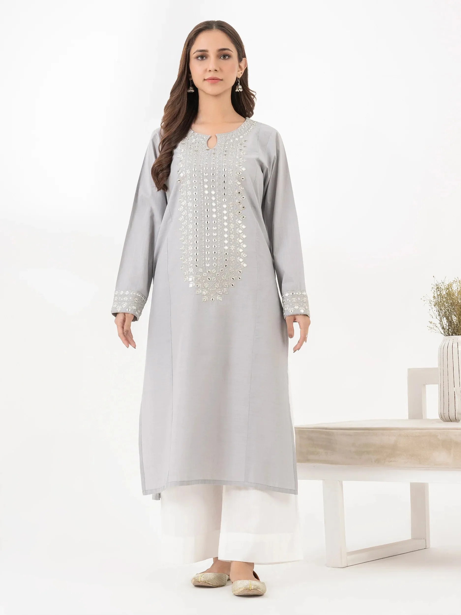 Limelight Grey Lawn Embroidered Shirt (P9898SH)