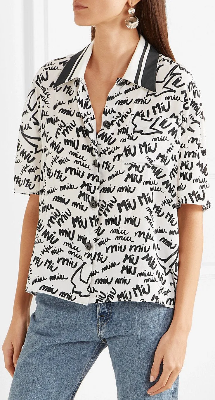 Logo Printed Silk Crepe De Chine Shirt