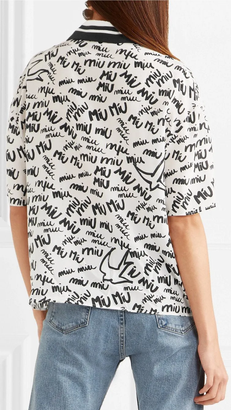 Logo Printed Silk Crepe De Chine Shirt