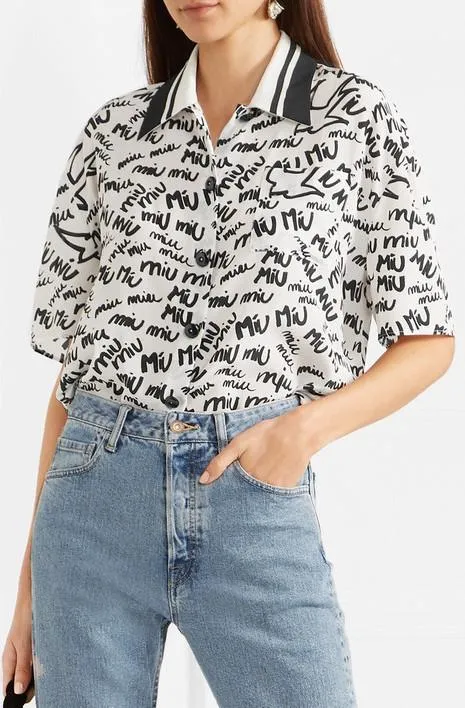 Logo Printed Silk Crepe De Chine Shirt