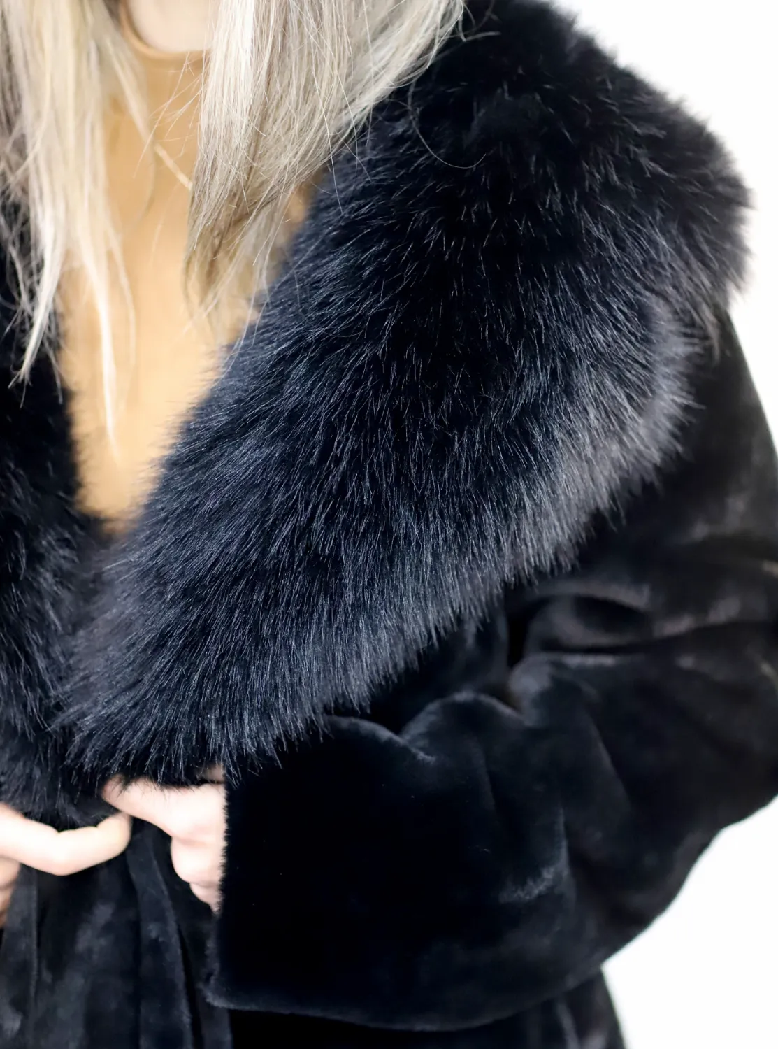 Long Faux Fur Waist Coat - Black