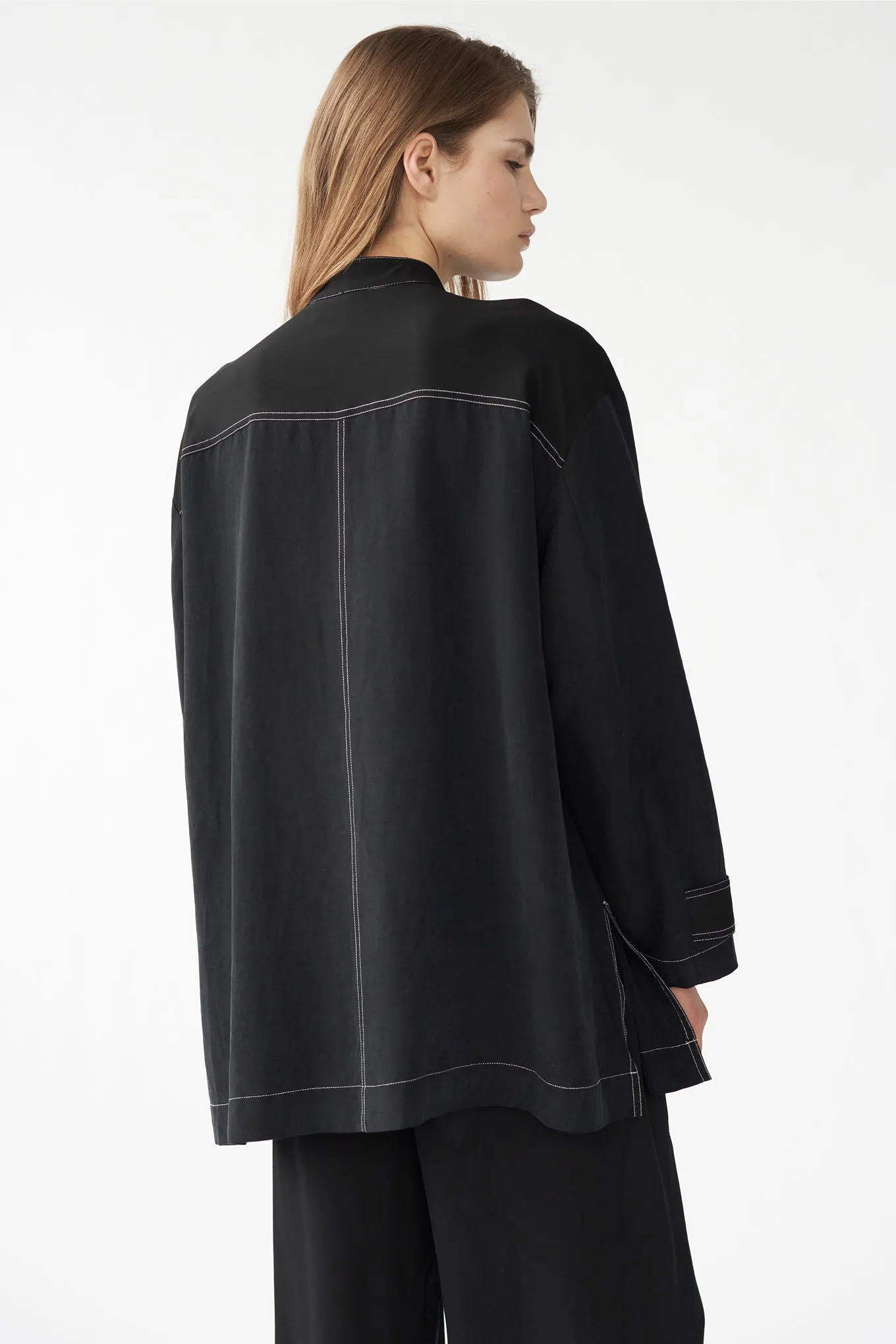 MABEL MIX SHIRT – BLACK - SILK/LINEN & SILK GEORGETTE