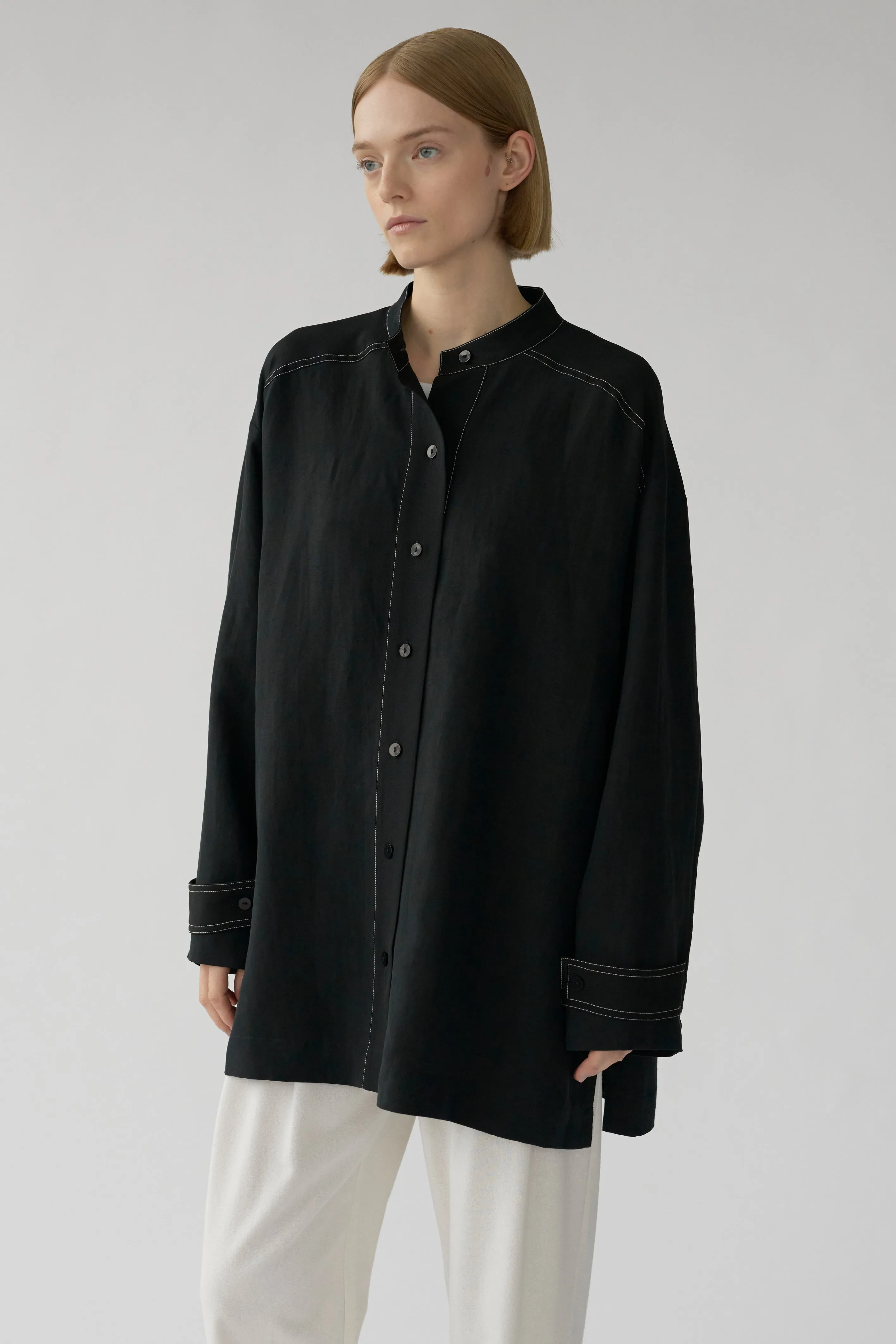 MABEL MIX SHIRT – BLACK - SILK/LINEN & SILK GEORGETTE