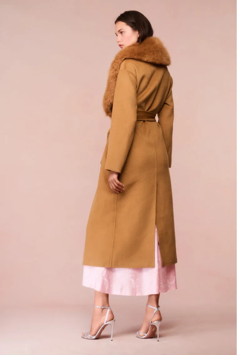 Mahika Wool-Cashmere Faux Fur Collar Coat - CAMEL