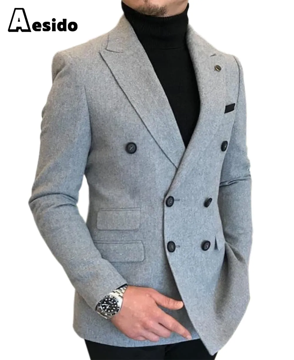 Men's Casual Tweed Notch Lapel Blazer