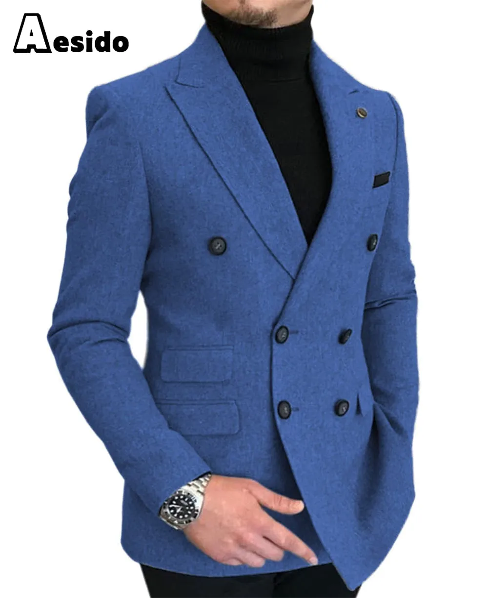 Men's Casual Tweed Notch Lapel Blazer