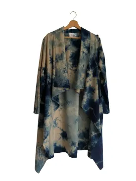 Merino Wool Waterfall Jacket In Abstract Indigo Shibori