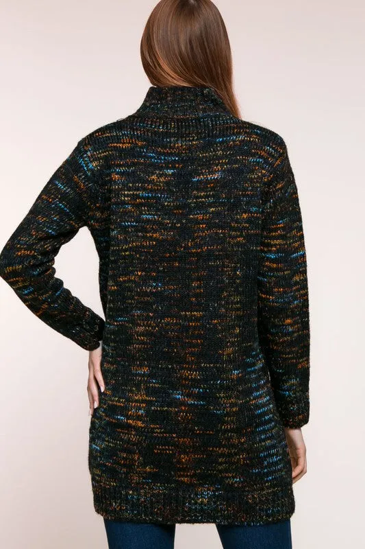 Multicolor Mohair Wool Mock Turtle Sweater Tunic - Black