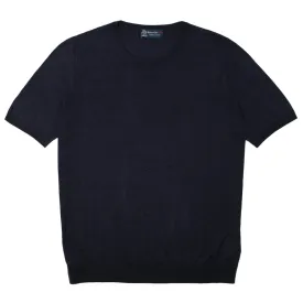 Navy 100% Silk Knit Lightweight T-Shirt