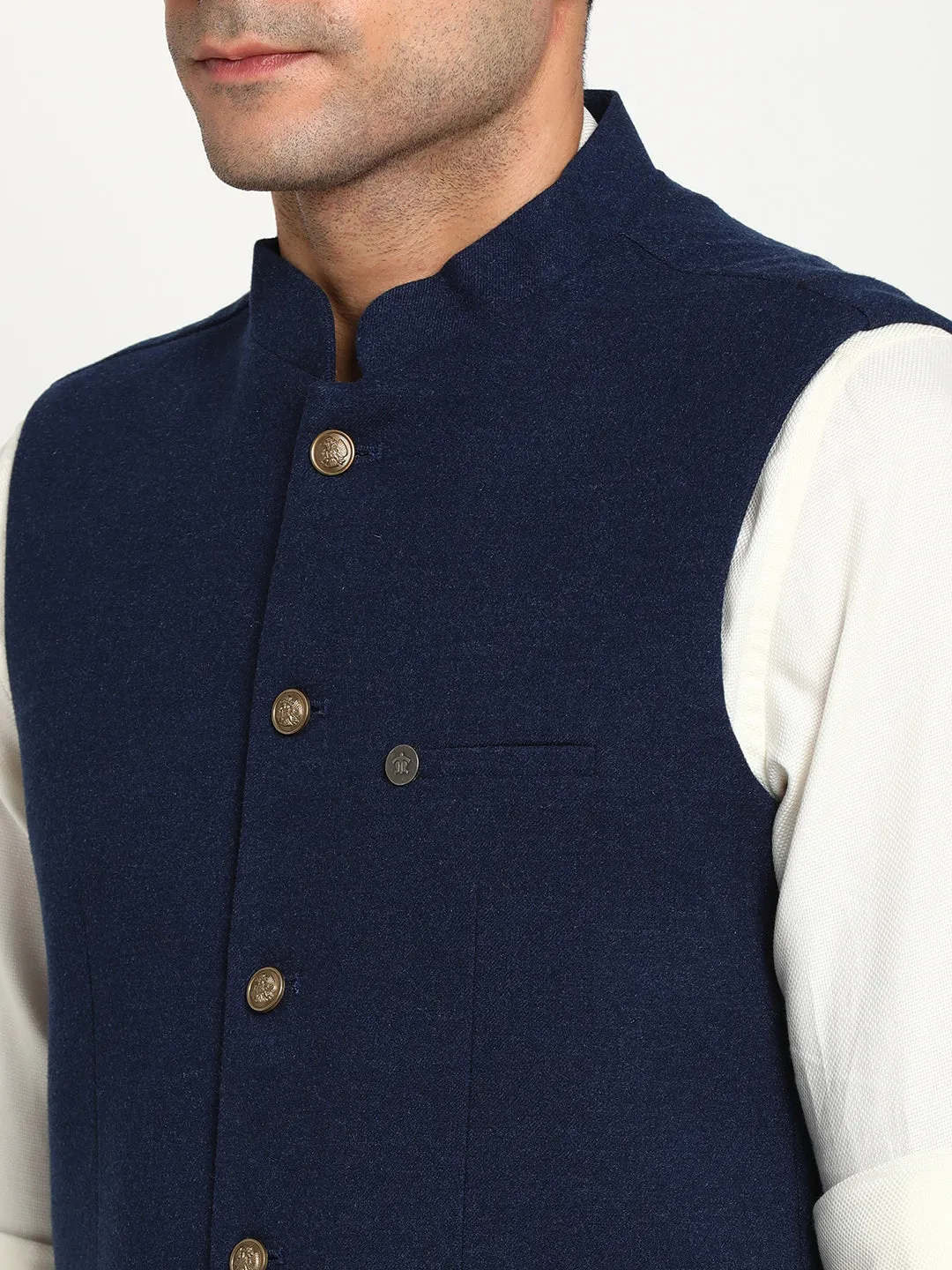 Navy Blue Solid Nehru Jacket