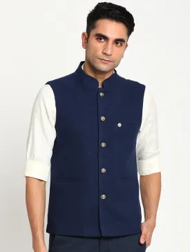 Navy Blue Solid Nehru Jacket