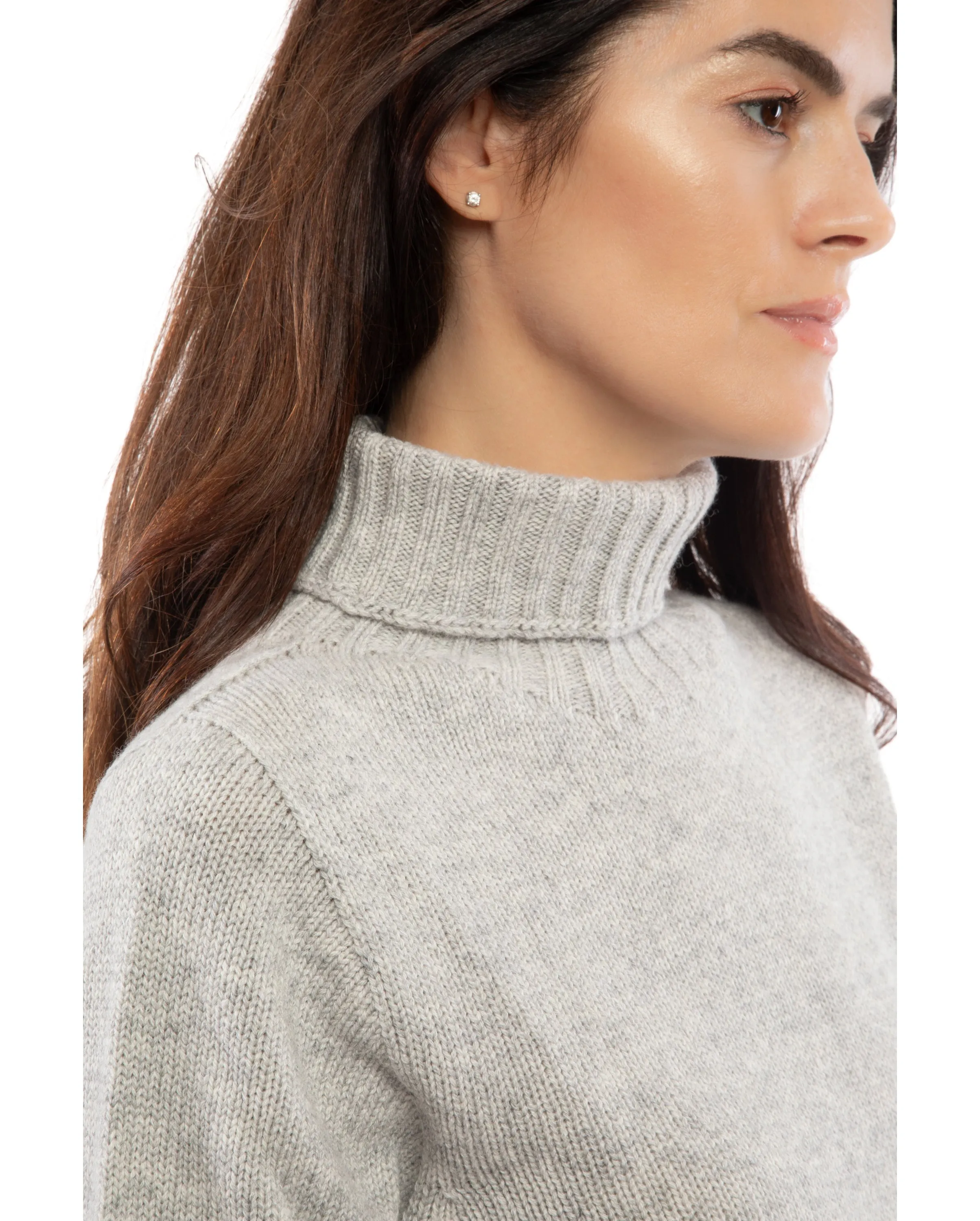 NEW FALL 24 - Women's Classic Cashmere Turtleneck Sweater Melange Blue