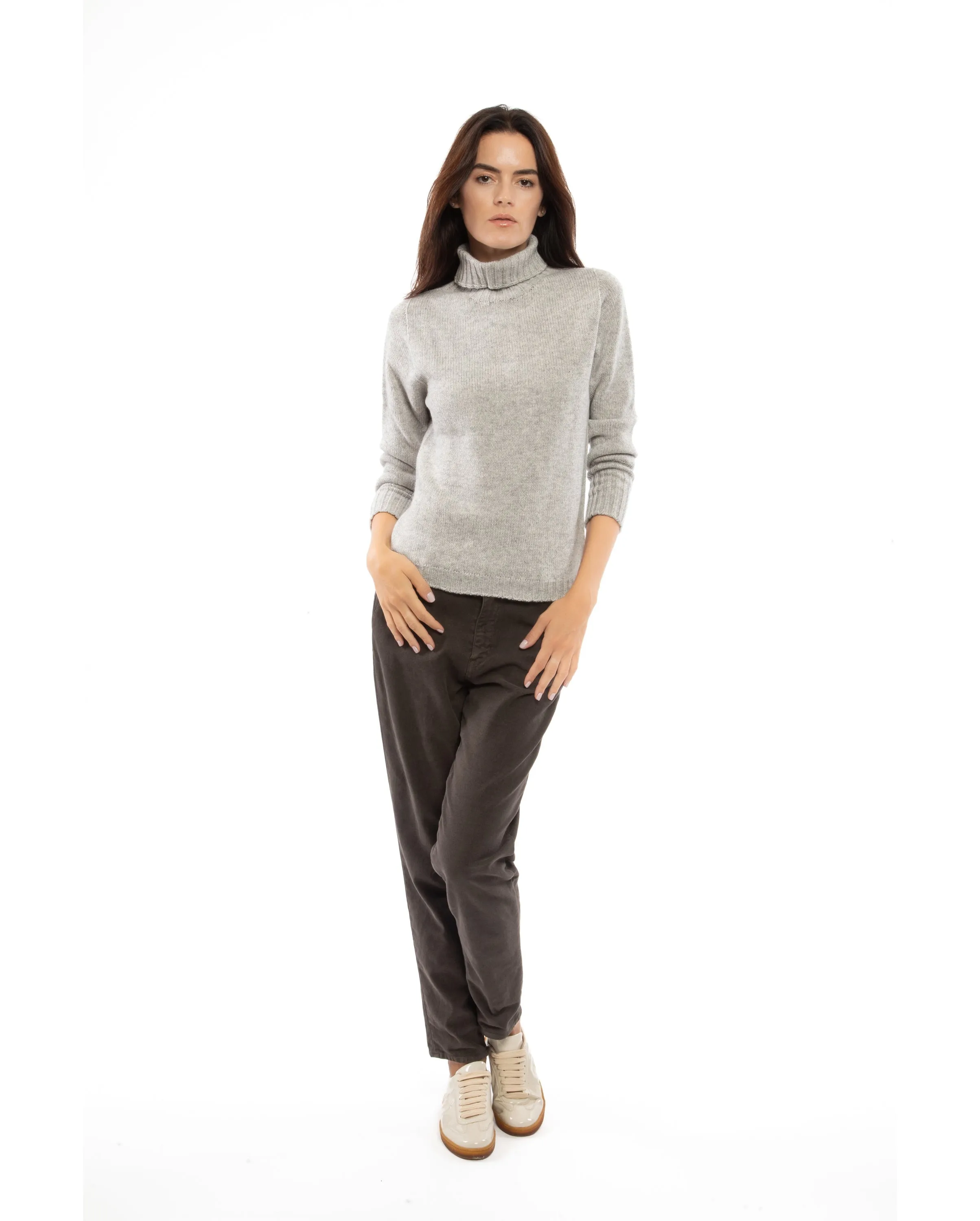 NEW FALL 24 - Women's Classic Cashmere Turtleneck Sweater Melange Blue