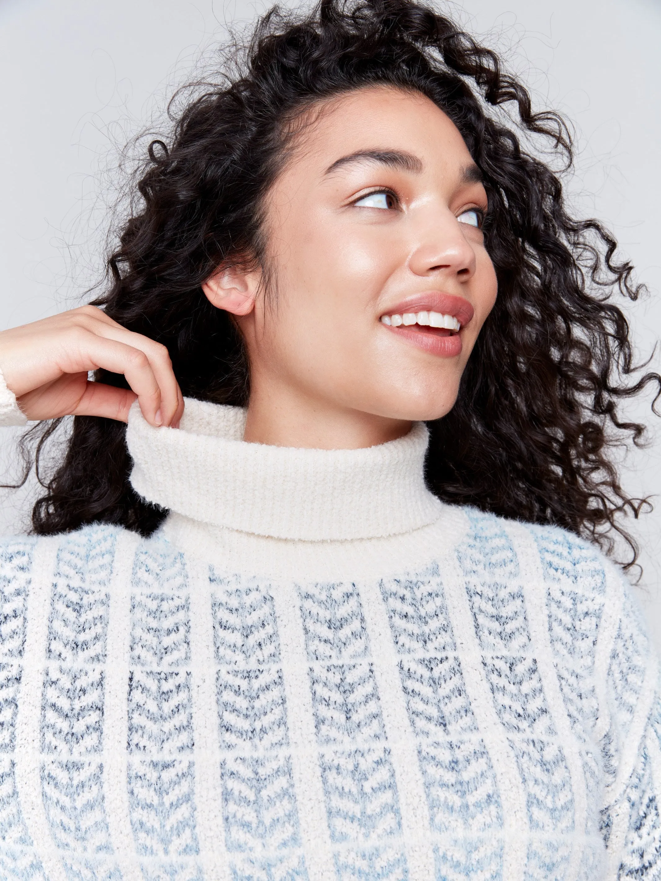 Ombre Jacquard Knit Turtleneck Sweater - Frost