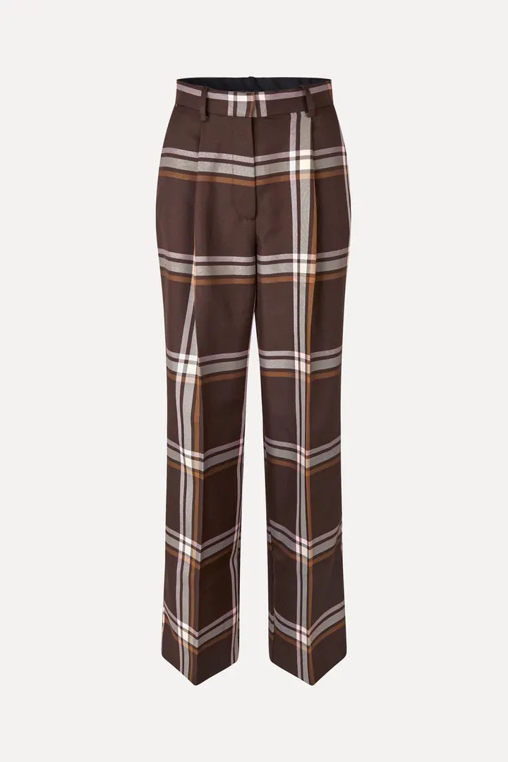 Pleat Straight Pants Weaved Checks