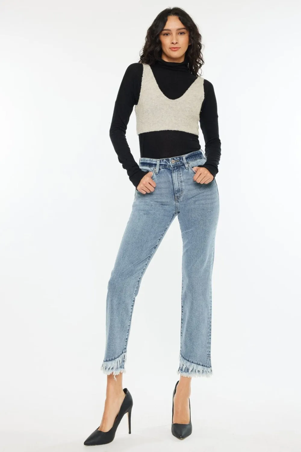 Raw Hem High Rise Straight Jeans