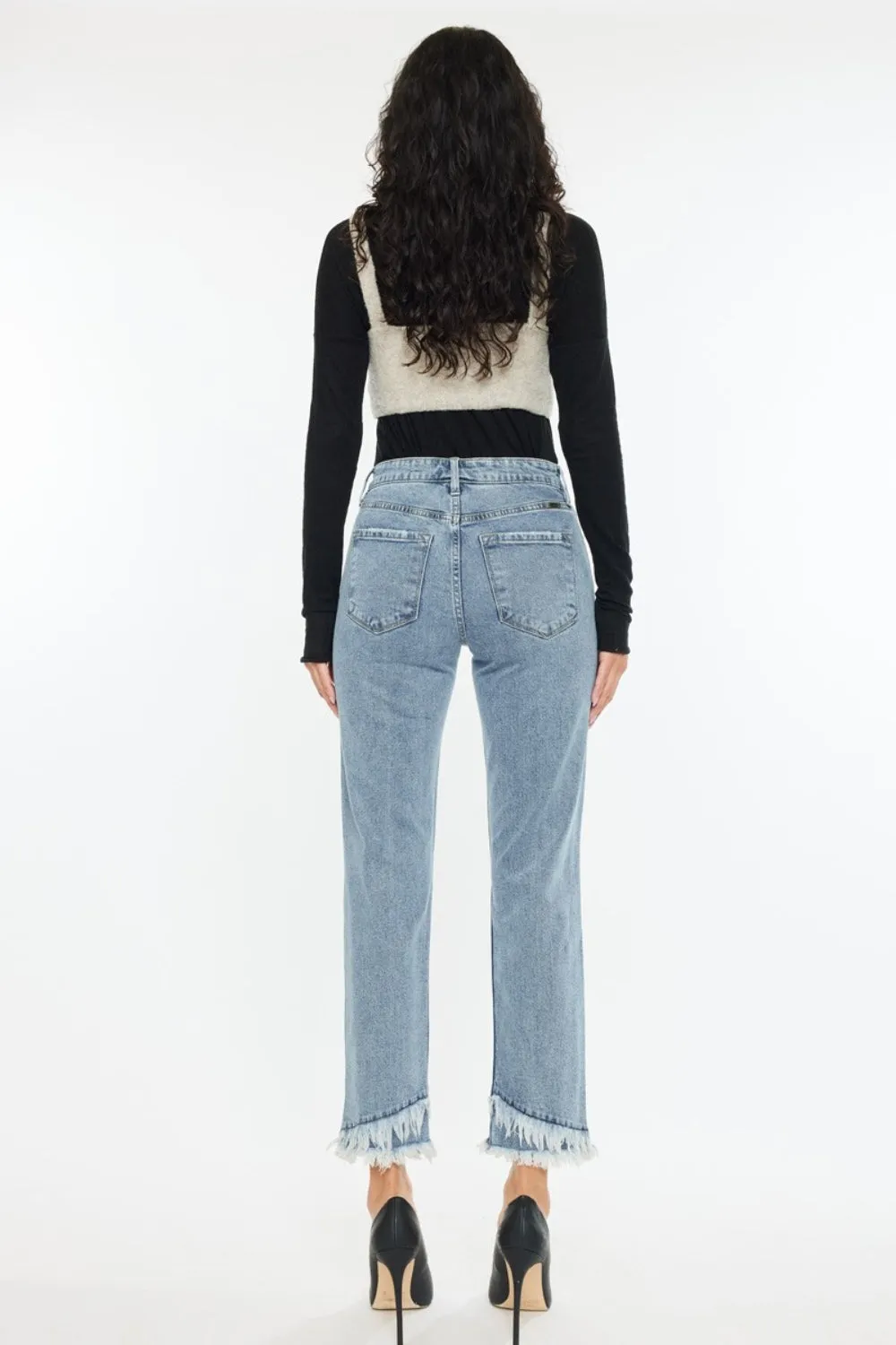 Raw Hem High Rise Straight Jeans