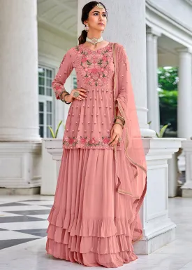 Readymade Mauve Pink Embroidered Viscose Georgette Suit