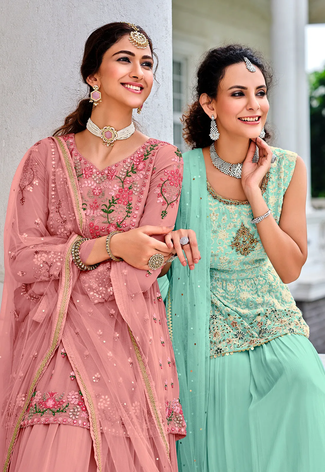 Readymade Mauve Pink Embroidered Viscose Georgette Suit