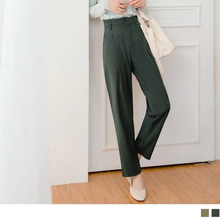 RUFFLE ELASTIC WAIST ASYMMETRICAL STRAIGHT PANTS