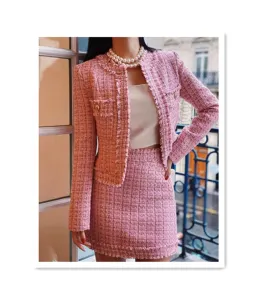 Sample Sale! Women's Pink Tweed Suit / US Size 0-2 / EU 32-34 /UK 4-6 /Jacket   Skirt Suit Graduation Suit, Wedding Guest,  Office Outfit