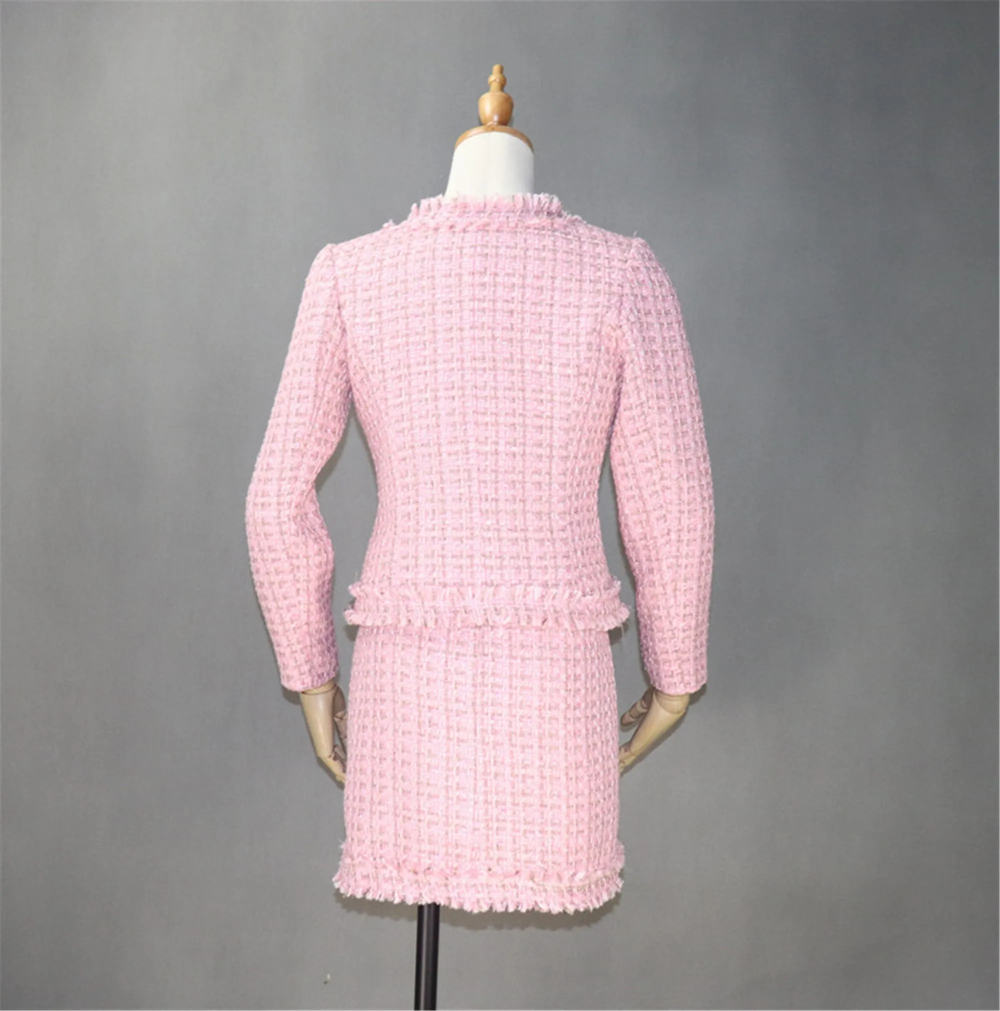 Sample Sale! Women's Pink Tweed Suit / US Size 0-2 / EU 32-34 /UK 4-6 /Jacket   Skirt Suit Graduation Suit, Wedding Guest,  Office Outfit