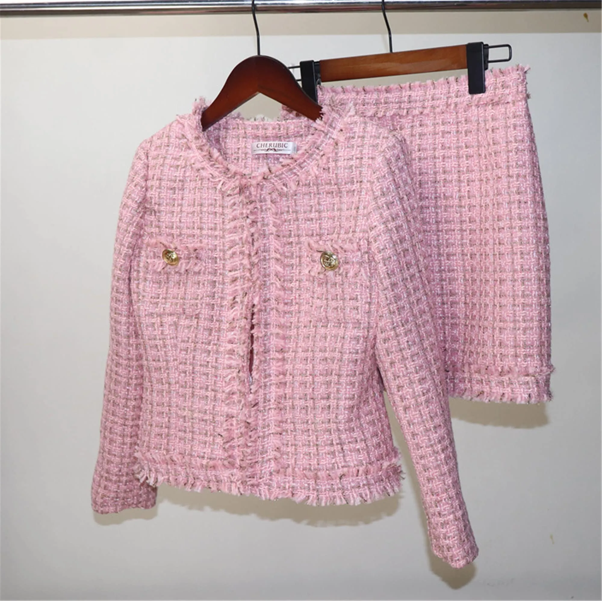 Sample Sale! Women's Pink Tweed Suit / US Size 0-2 / EU 32-34 /UK 4-6 /Jacket   Skirt Suit Graduation Suit, Wedding Guest,  Office Outfit