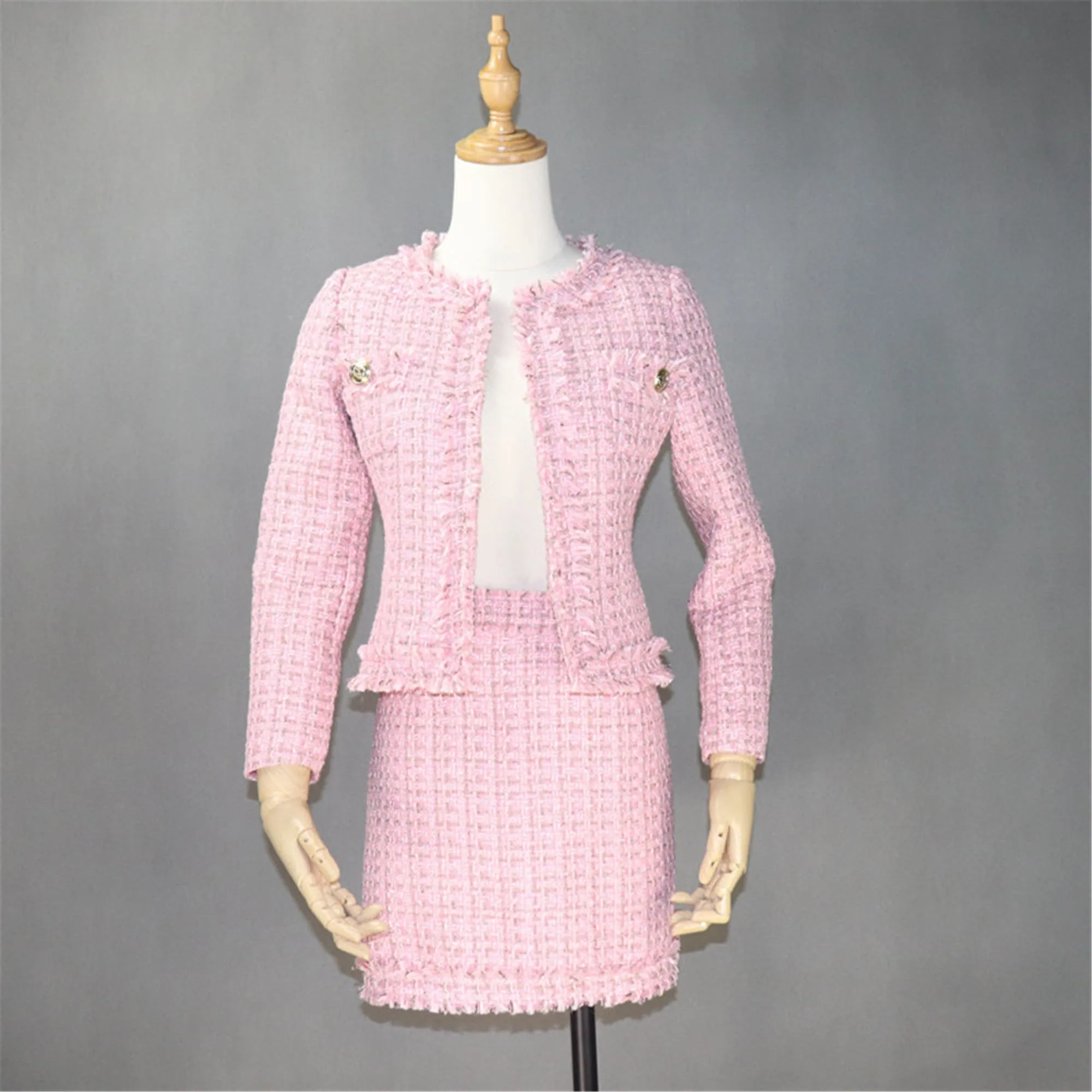 Sample Sale! Women's Pink Tweed Suit / US Size 0-2 / EU 32-34 /UK 4-6 /Jacket   Skirt Suit Graduation Suit, Wedding Guest,  Office Outfit