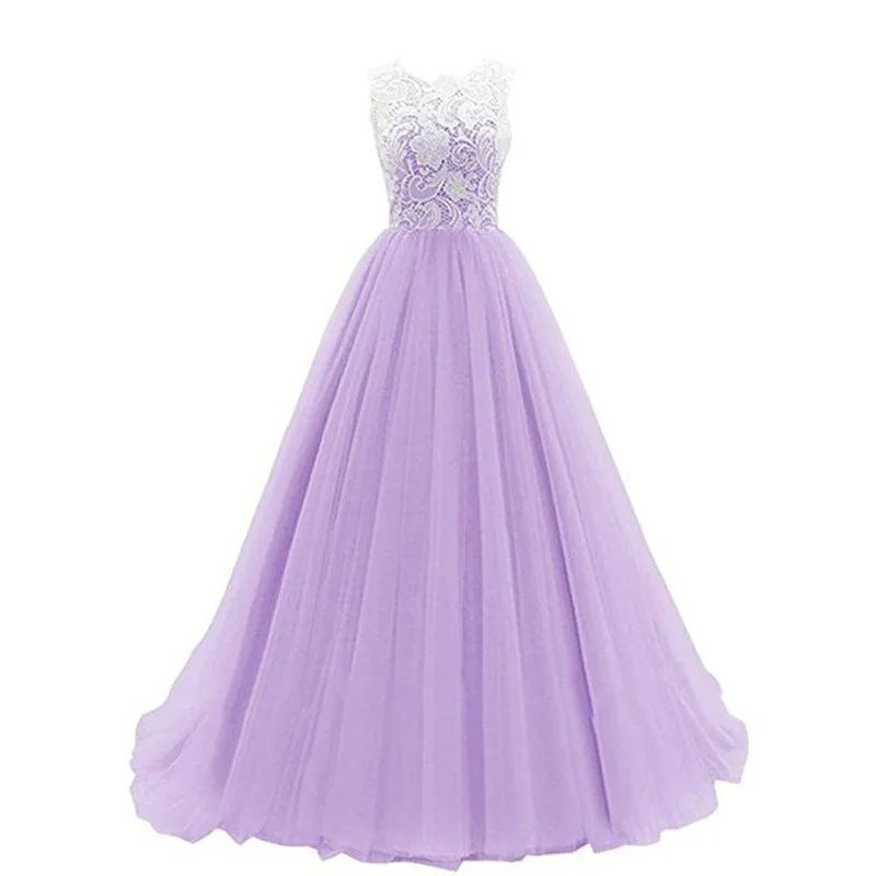 sd-hk Wedding Lace Bridesmaid Dress Round Neck Prom Gown Women