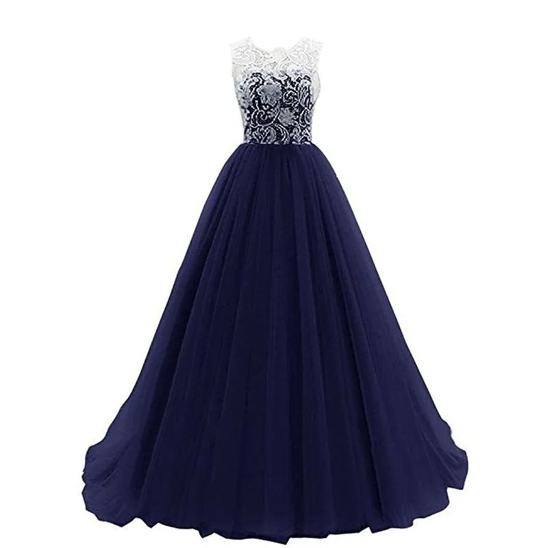 sd-hk Wedding Lace Bridesmaid Dress Round Neck Prom Gown Women