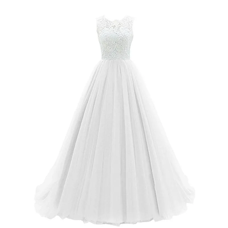 sd-hk Wedding Lace Bridesmaid Dress Round Neck Prom Gown Women