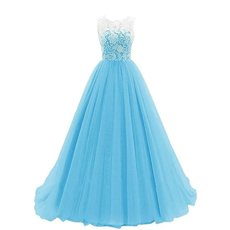 sd-hk Wedding Lace Bridesmaid Dress Round Neck Prom Gown Women