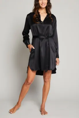 Silk Charmeuse Shirt Dress - Black