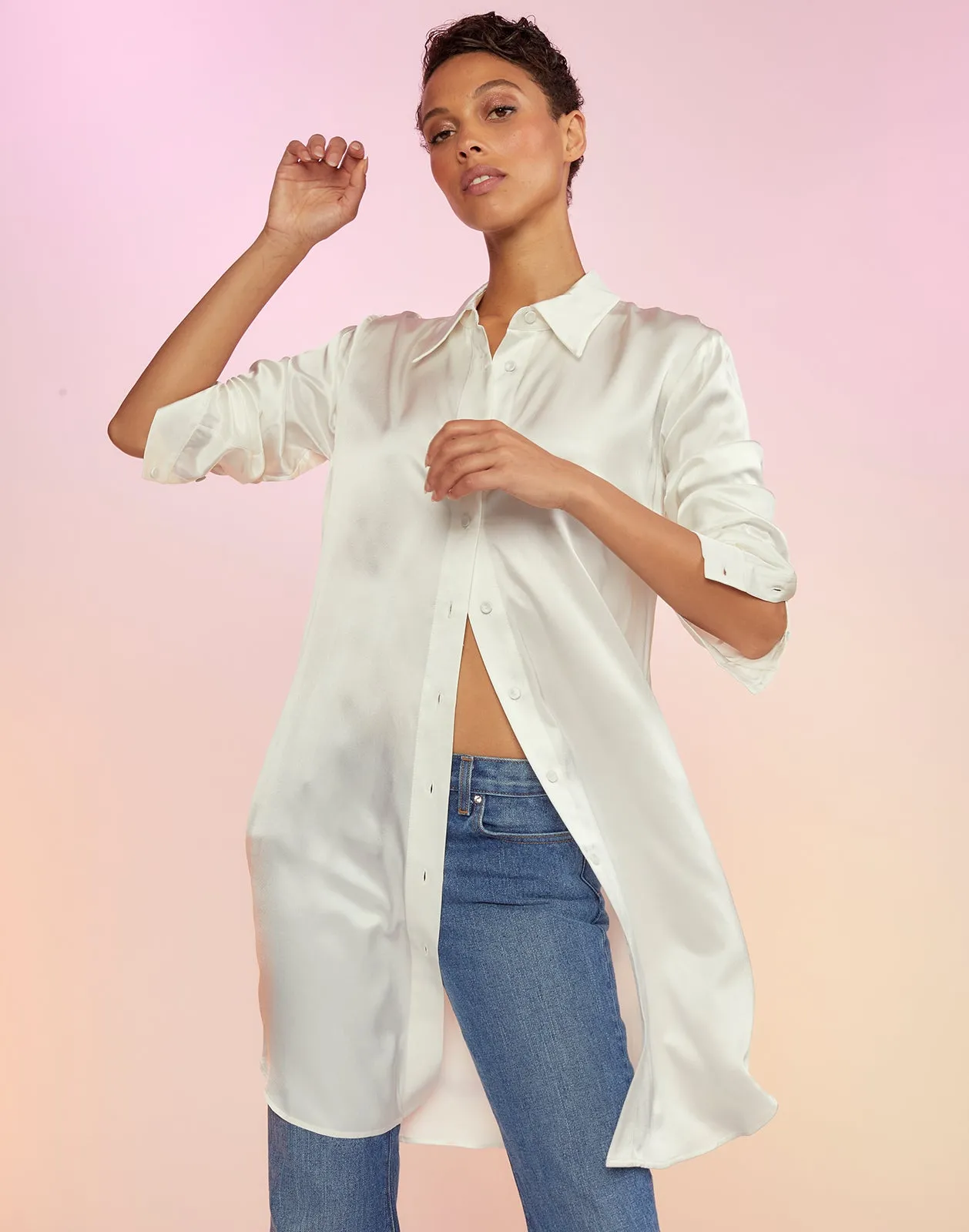 Silk Charmeuse Shirt Dress