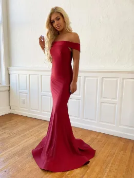 Simple Mermaid Off Shoulder Burgundy Prom, Off the Shoulder Mermaid Maroon Formal, Mermaid Burgundy Evening