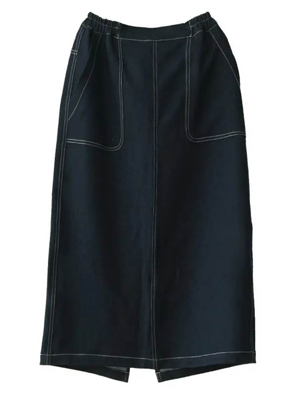 Simple Split-Joint Side Pocket A-Line Denim Skirt