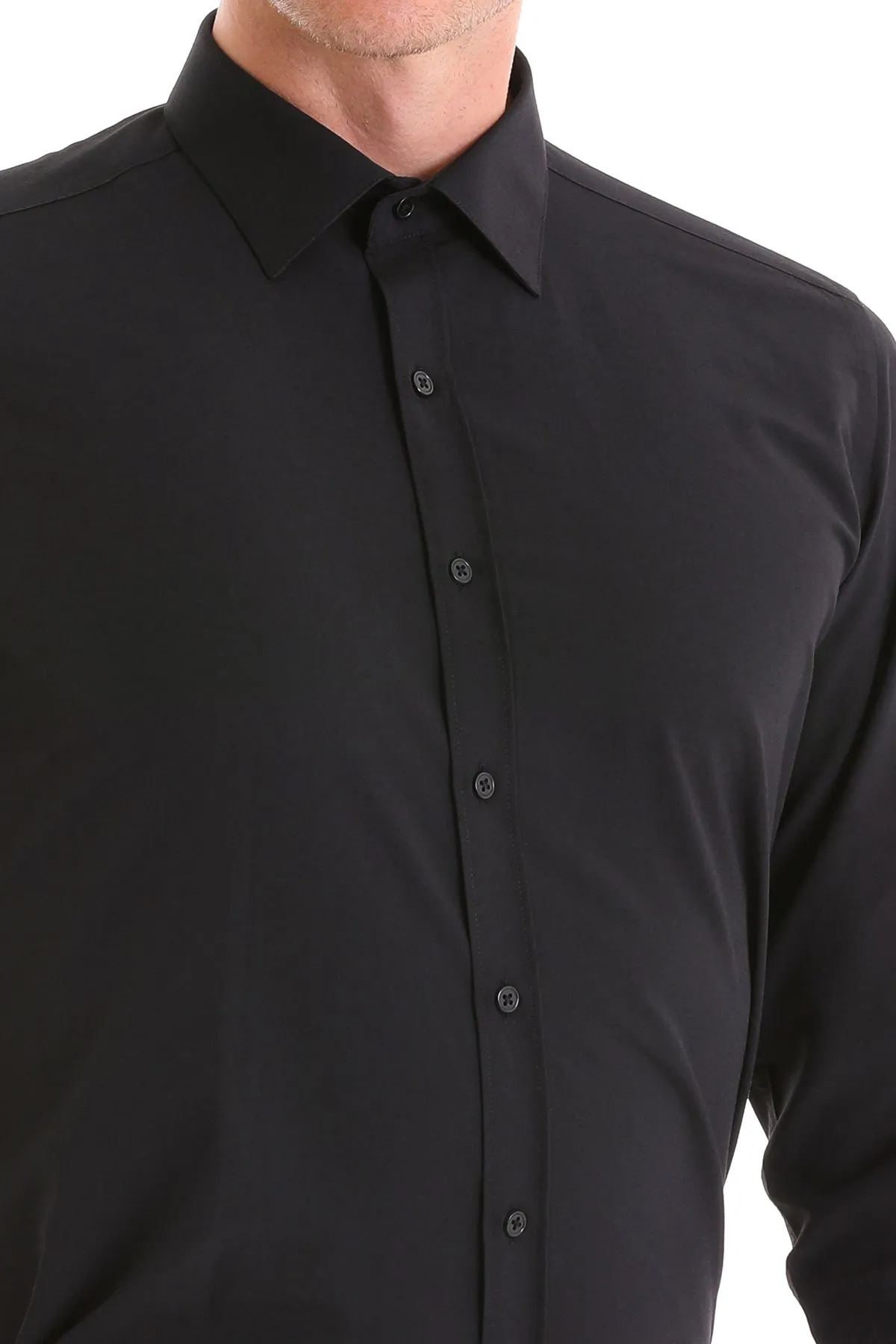 Slim Fit Black Cotton Blend Dress Shirt