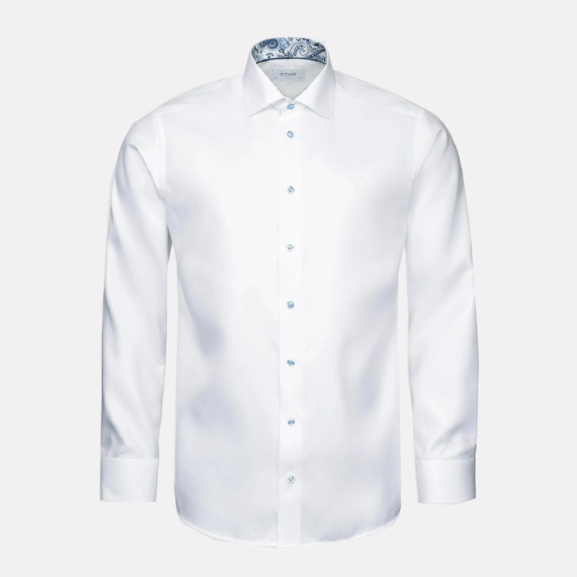 Slim Fit Geometric Effect Textured Twill Shirt / White