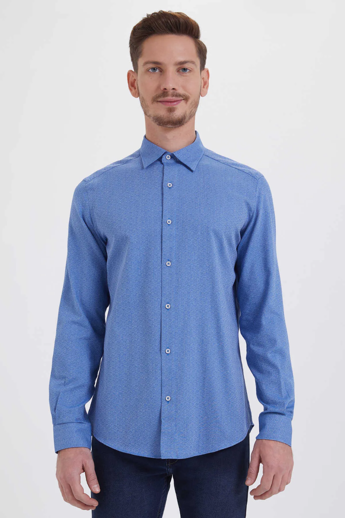 Slim Fit Long Sleeve Cotton Light Navy Dress Shirt