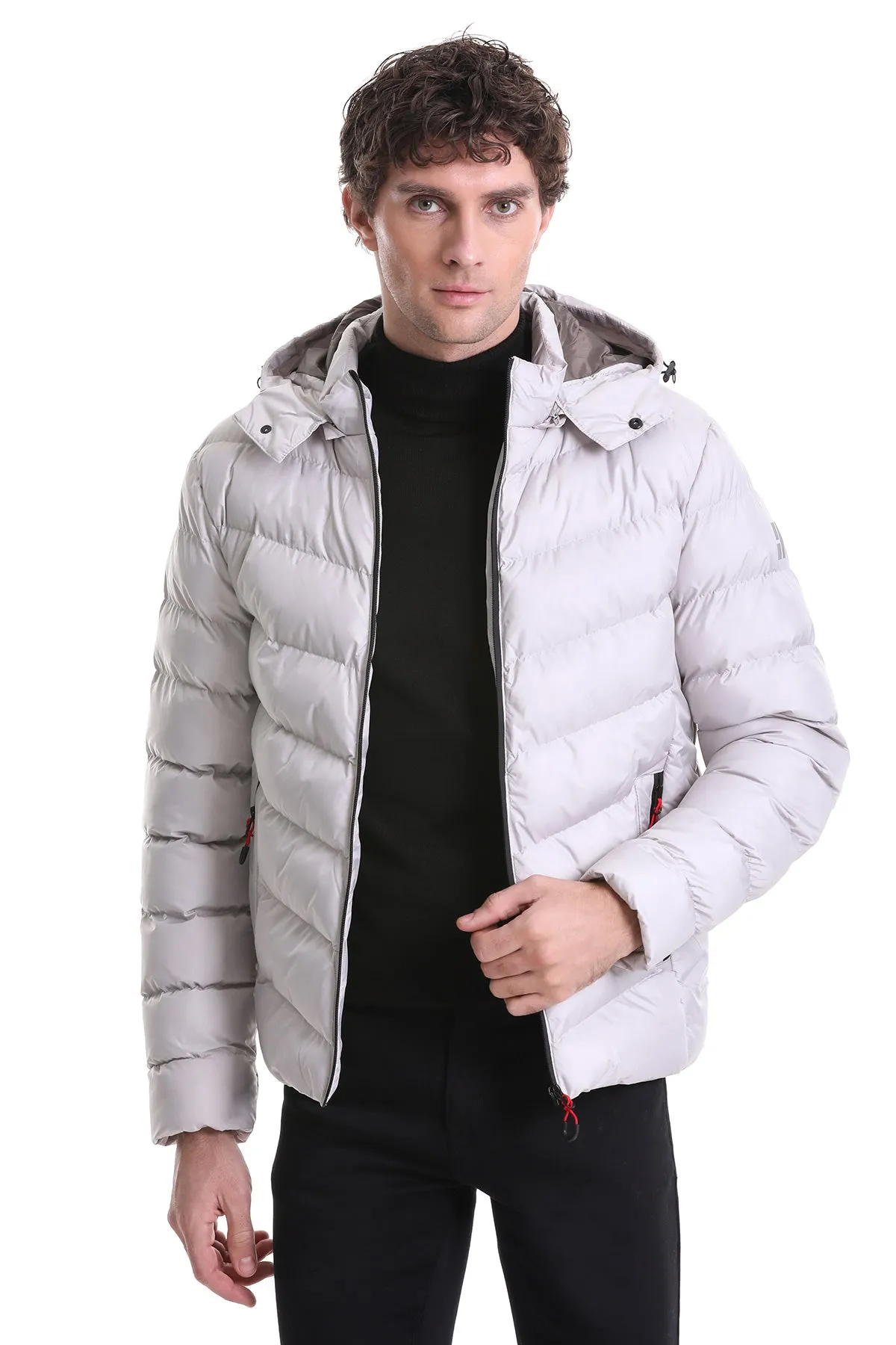 Slim Fit Stone Tom Hooded Stand Collar Coat