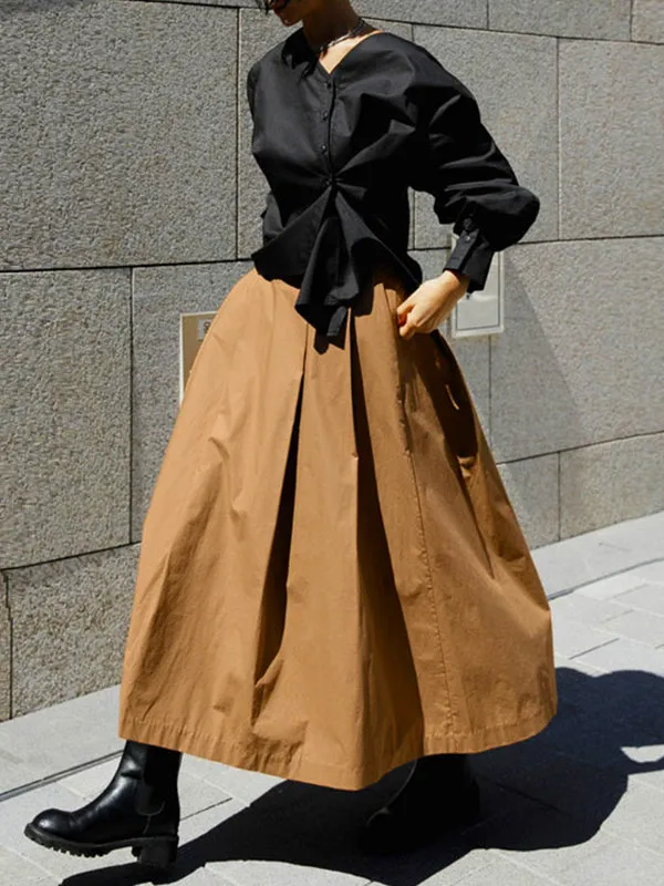 Solid Color A-line Loose Skirts Bottoms