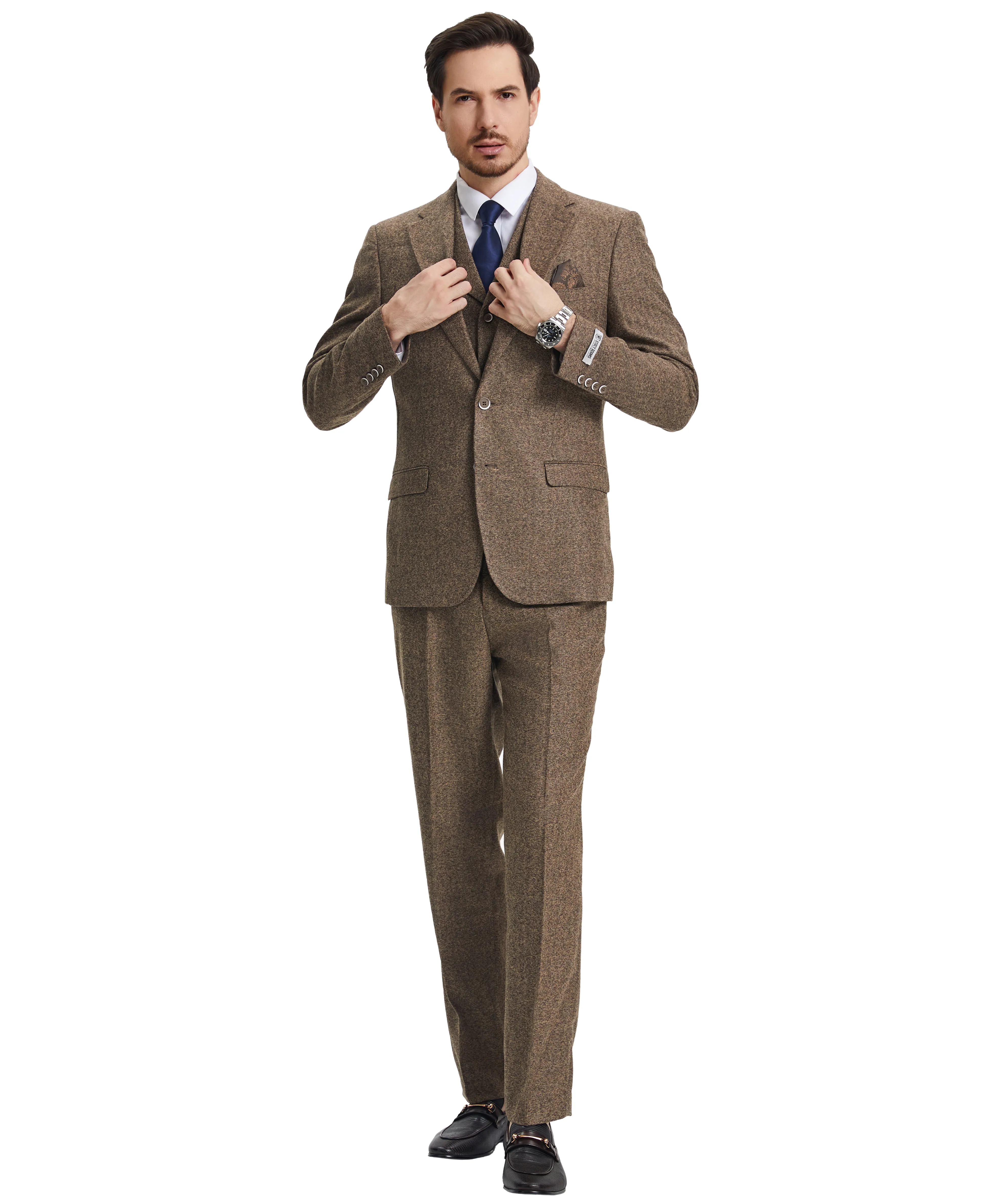 Stacy Adams Hybrid-Fit Vested Suit, Brown Tweed