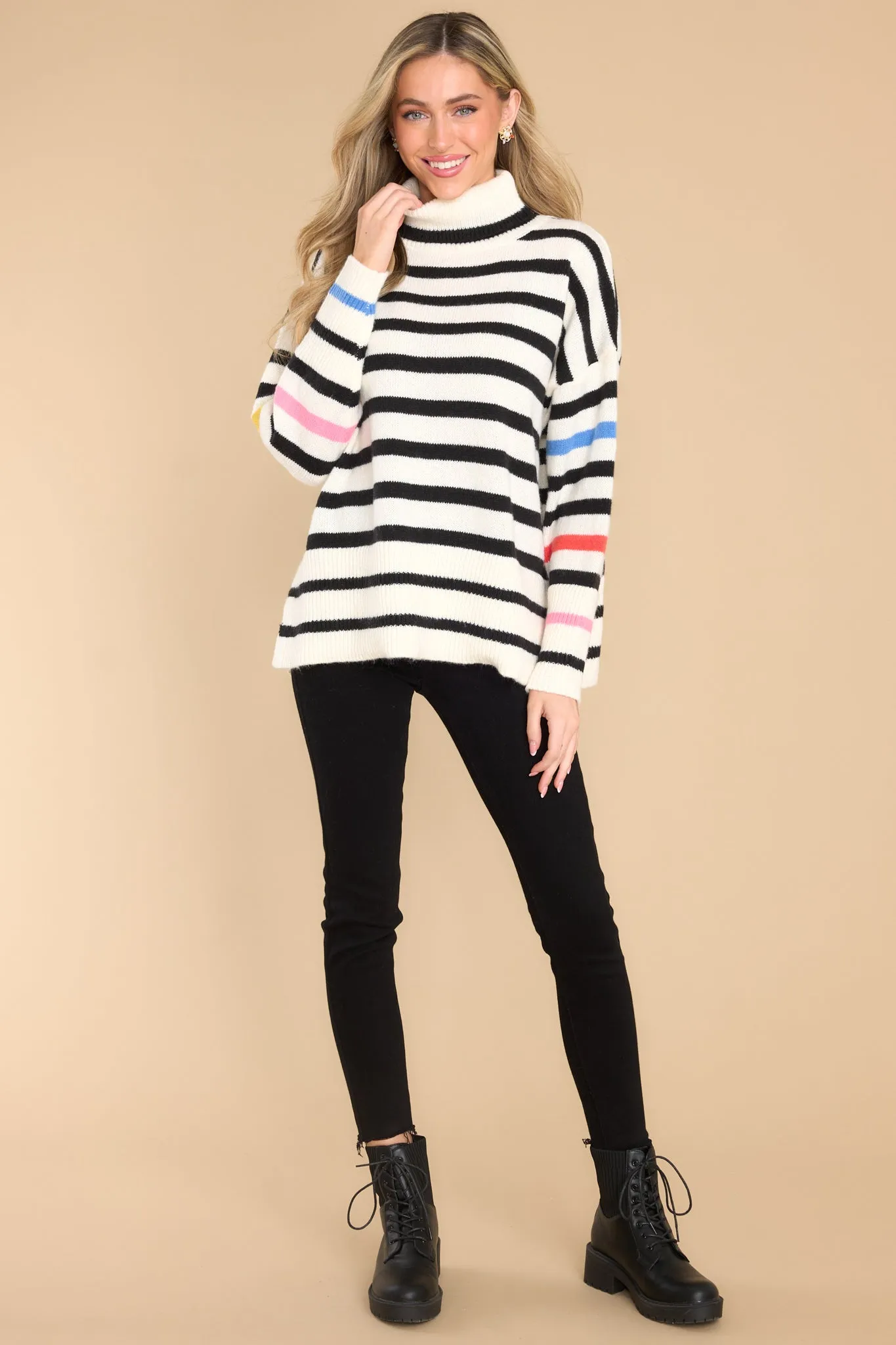 Stay Concentrated Ivory Multi Striped Sweater