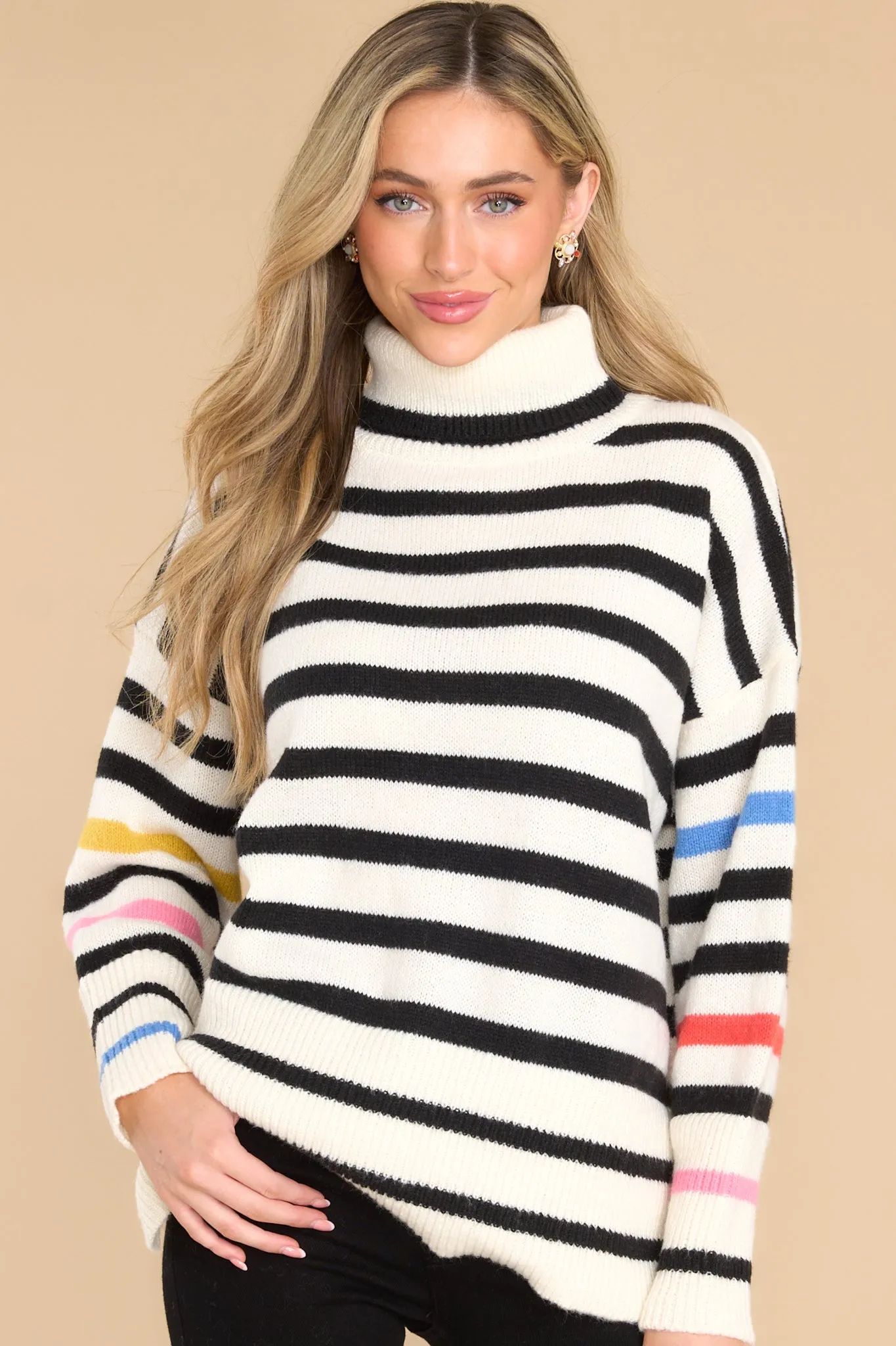 Stay Concentrated Ivory Multi Striped Sweater