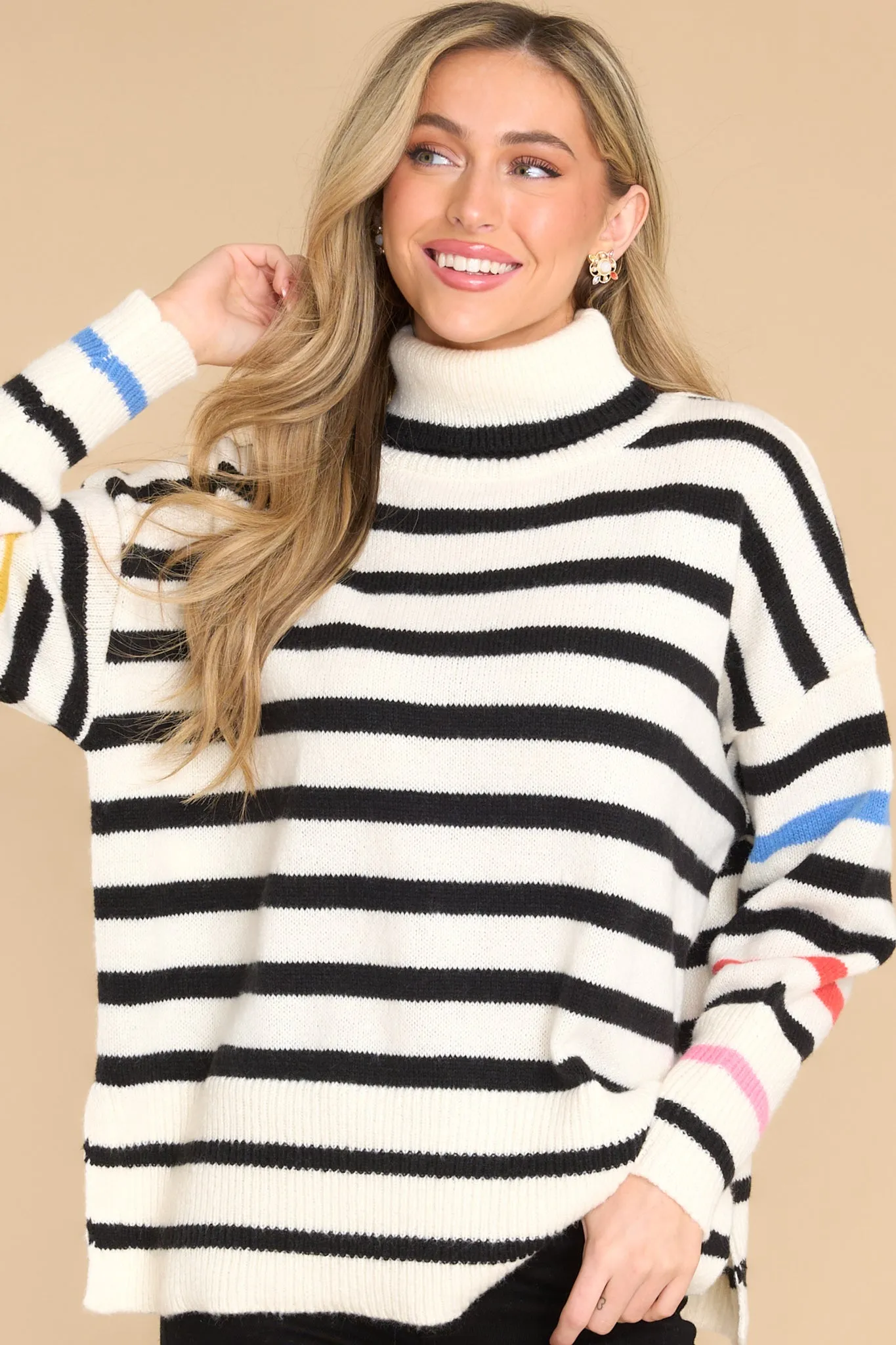 Stay Concentrated Ivory Multi Striped Sweater