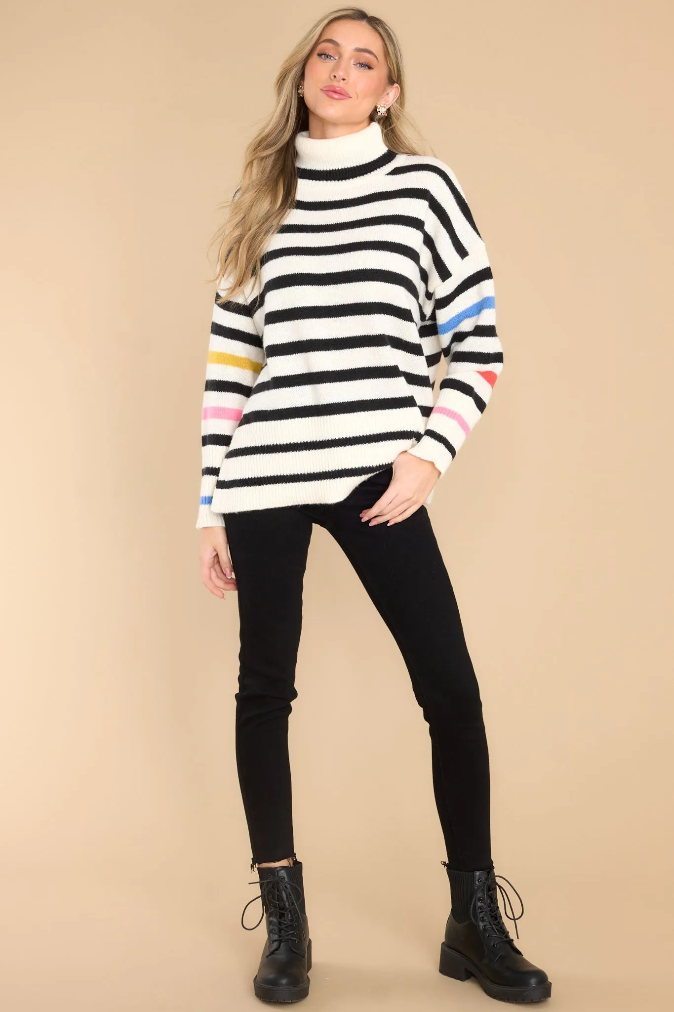 Stay Concentrated Ivory Multi Striped Sweater